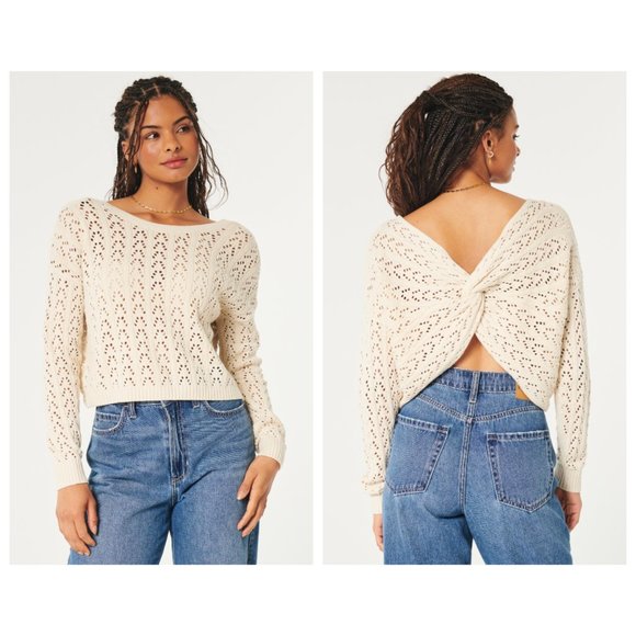 Hollister Sweaters - 🏷️NWT Hollister Co. Long-Sleeve Crochet Twist Reversable Sweater In Light Brown